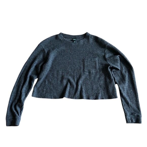 NEW Wild Fable Waffle Knit Long Sleeve Crop Top Dark Grey - Picture 1 of 4
